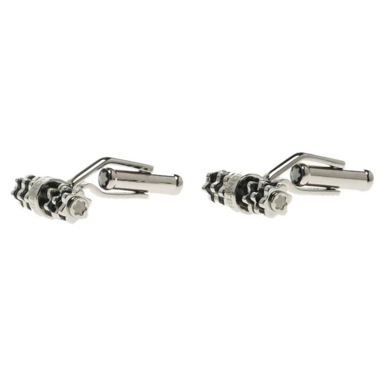 Pre Owned Montblanc Black  Stainless Steel Resin Star Cufflinks