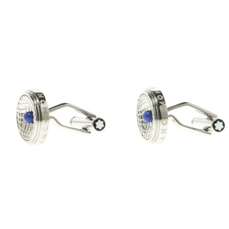 Pre Owned Montblanc Stainless Steel Lapis Lazuli Cabochon Men's Cufflinks