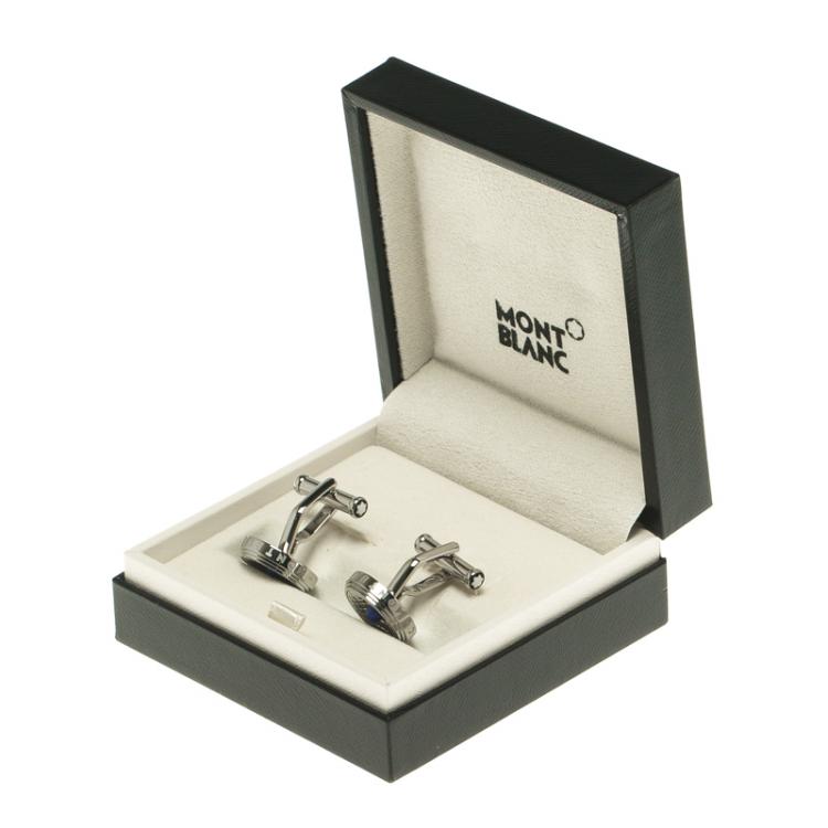 Pre Owned Montblanc Stainless Steel Lapis Lazuli Cabochon Men's Cufflinks