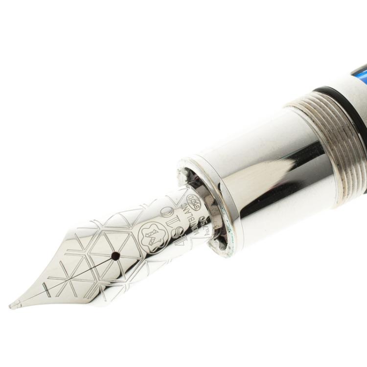 Pre Owned Montblanc Meisterstuck Solitaire Blue Hour Skeleton Fountain Pen, with 18k Gold Nib