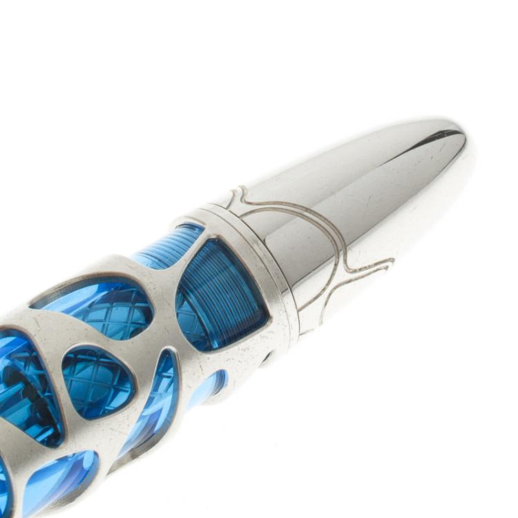 Pre Owned Montblanc Meisterstuck Solitaire Blue Hour Skeleton Fountain Pen, with 18k Gold Nib