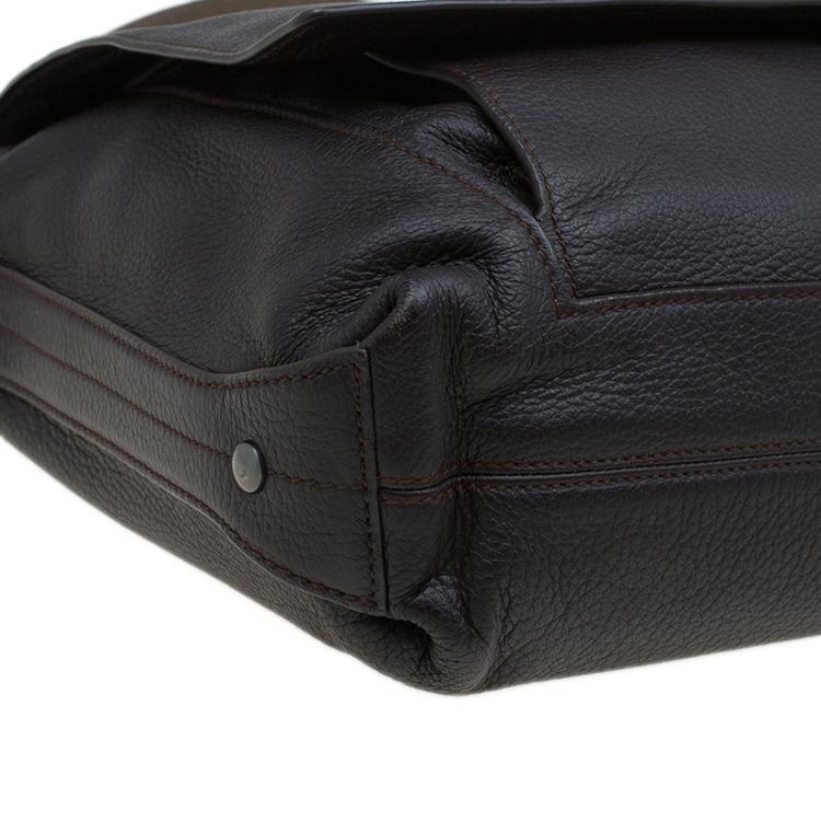 Pre Owned Montblanc Choco Brown Leather Meisterstuck Messenger Bag