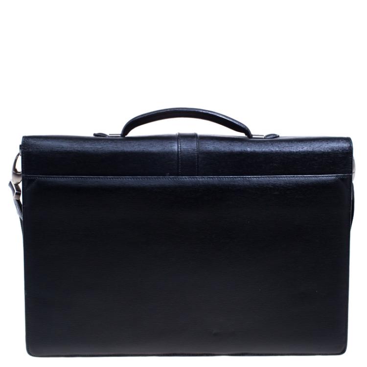 Pre Owned Montblanc Black Leather Westside Double Gusset Briefcase