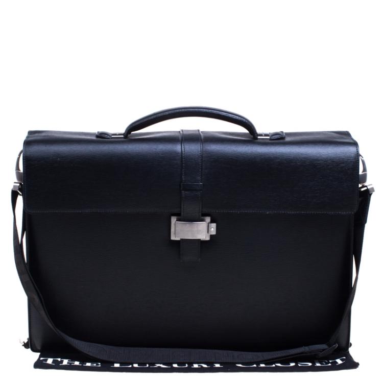 Pre Owned Montblanc Black Leather Westside Double Gusset Briefcase