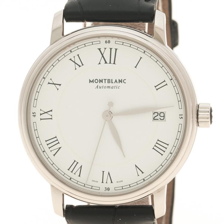 Pre Owned Mont Blanc White Stainless Steel Tradition Men's Wristwatch 36 mm