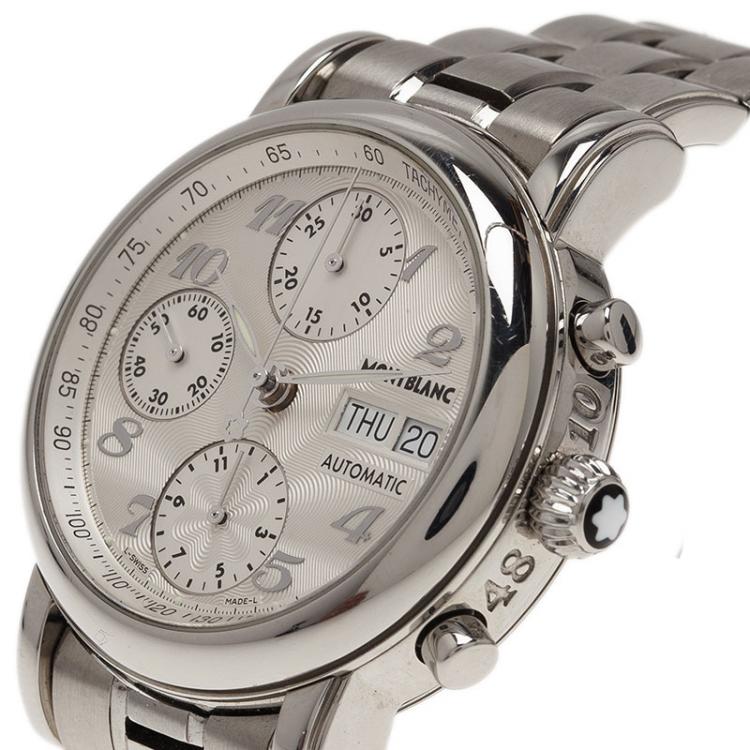 Pre Owned Montblanc Silver Stainless Steel Star Men's Wristwatch 37MM