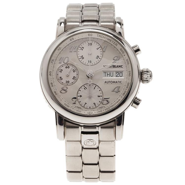 Pre Owned Montblanc Silver Stainless Steel Star Men's Wristwatch 37MM