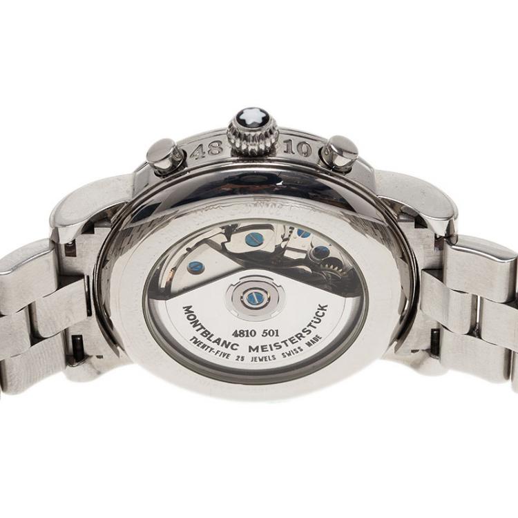 Pre Owned Montblanc Silver Stainless Steel Star Men's Wristwatch 37MM