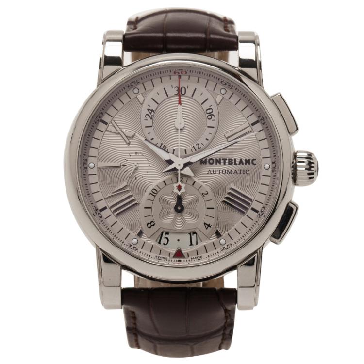Pre Owned Montblanc Silver Stainless Steel Star Men's Wristwatch 44MM