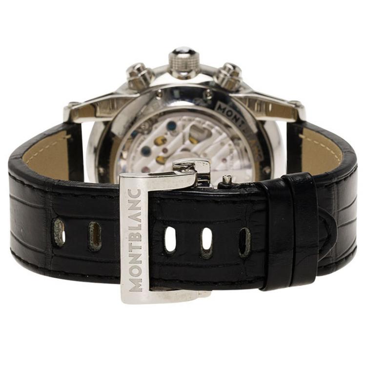 Pre Owned Montblanc Black Stainless Steel Timewalker Twinfly Men's Wristwatch 43MM