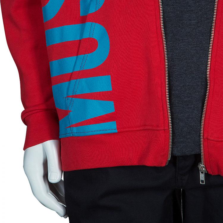 Pre Owned Moschino Men's Red Logo Hooded Jacket M