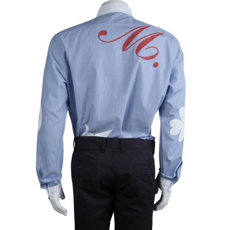 Pre Owned Moschino Blue Striped Cotton Printed Long Sleeve Button Front Shirt XL