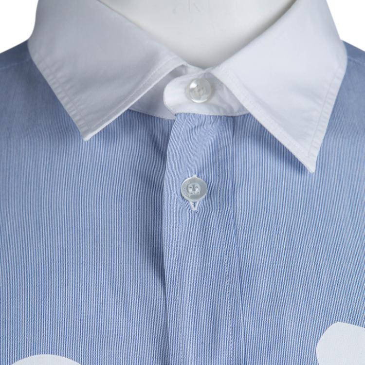 Pre Owned Moschino Blue Striped Cotton Printed Long Sleeve Button Front Shirt XL