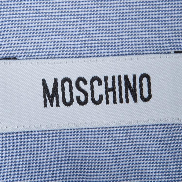 Pre Owned Moschino Blue Striped Cotton Printed Long Sleeve Button Front Shirt XL