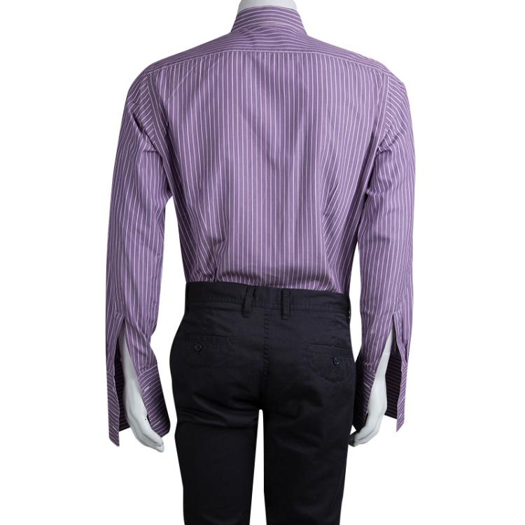 Pre Owned Moschino Purple Striped Long Sleeve Button Front Shirt L