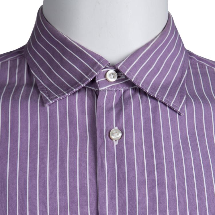 Pre Owned Moschino Purple Striped Long Sleeve Button Front Shirt L