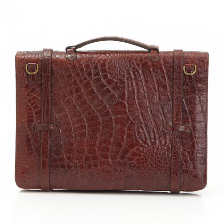 Pre Owned Mulberry Brown Croc Embossed Leather Business Briefcase