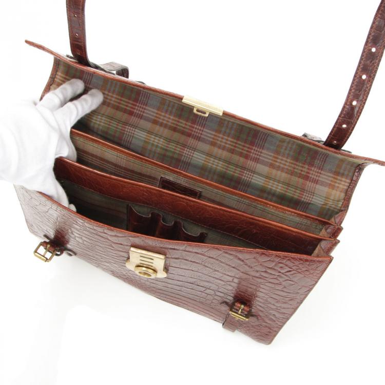 Pre Owned Mulberry Brown Croc Embossed Leather Business Briefcase