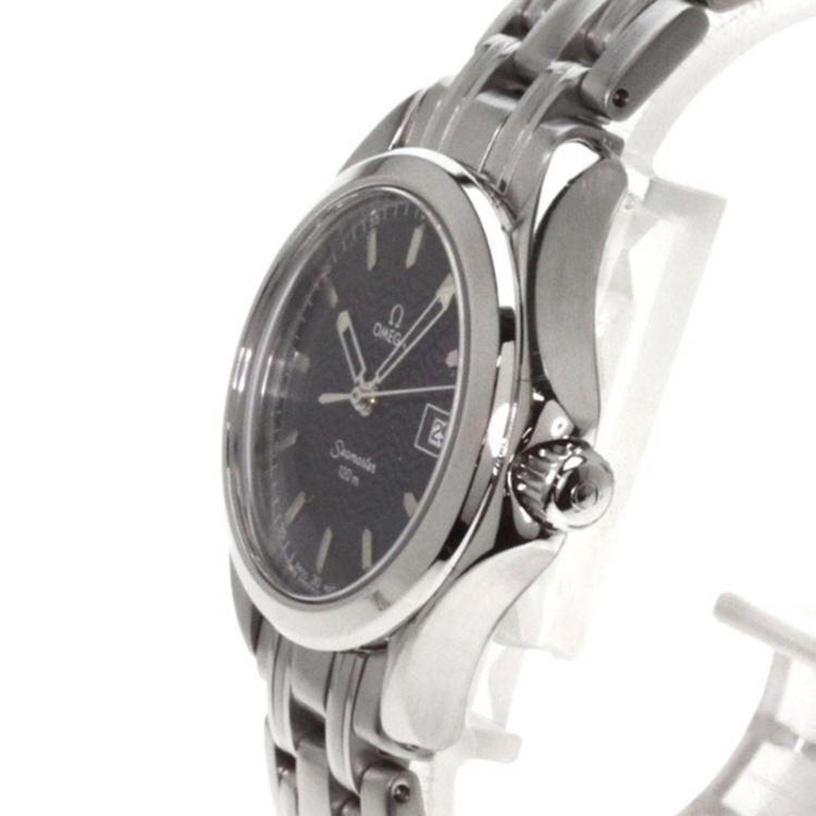 Pre Owned Omega Navy Blue Stainless Steel Seamaster Men's Wristwatch 35MM
