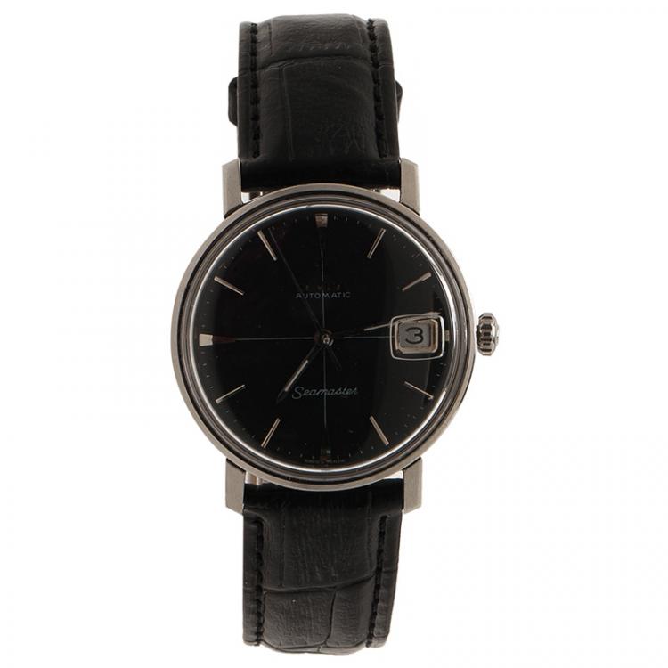 Pre Owned Omega Black Stainless Steel Seamaster Men's Wristwatch 34MM