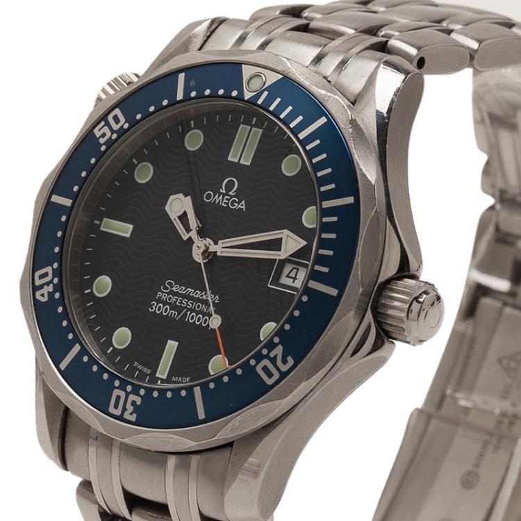 Pre Owned Omega Blue Stainless Steel Seamaster Men's Wristwatch 36MM