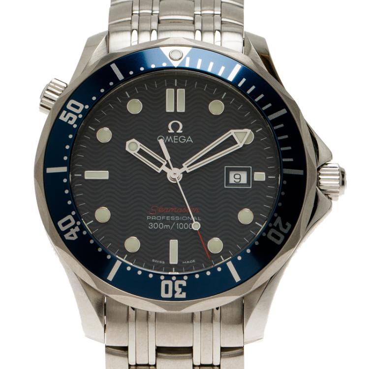 Pre Owned Omega Blue Stainless Steel Seamaster Men's Wristwatch 41MM