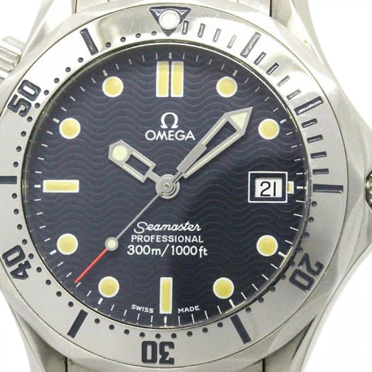 Pre Owned Omega Blue Stainless Steel Seamaster Men's Wristwatch 36MM
