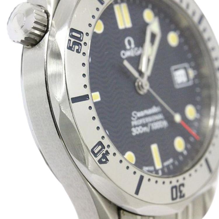 Pre Owned Omega Blue Stainless Steel Seamaster Men's Wristwatch 36MM