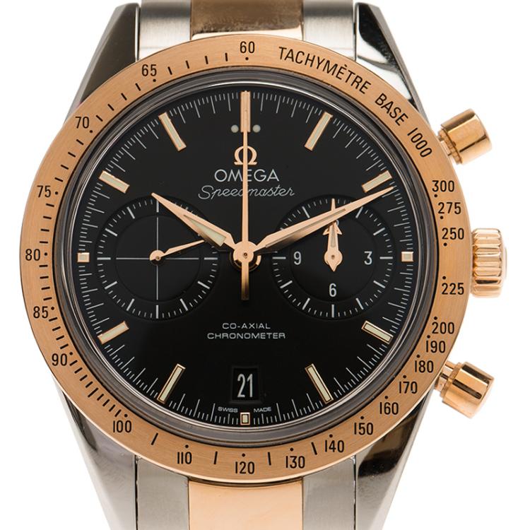 Pre Owned Omega Black 18K Rose Gold and Stainless Steel Speedmaster Men's Wristwatch 41MM