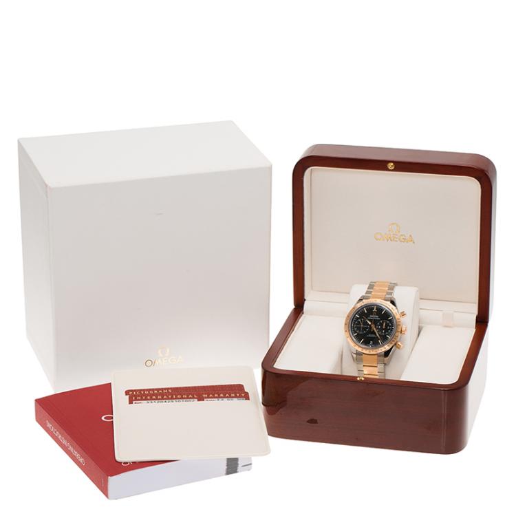 Pre Owned Omega Black 18K Rose Gold and Stainless Steel Speedmaster Men's Wristwatch 41MM