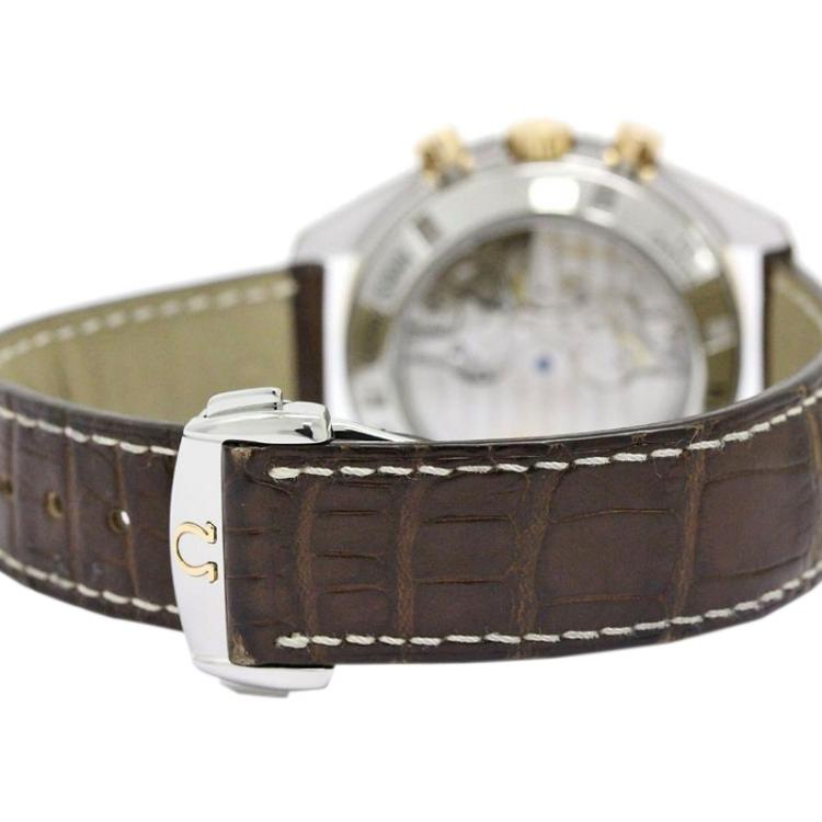 Pre Owned Omega Brown 18K Gold and Stainless Steel Speedmaster Broad Arrow Men's Wristwatch 42MM