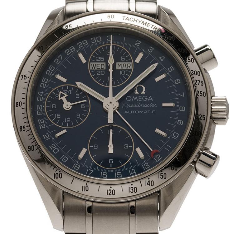 Pre Owned Omega Black Stainless Steel Speedmaster Men's Wristwatch 38MM
