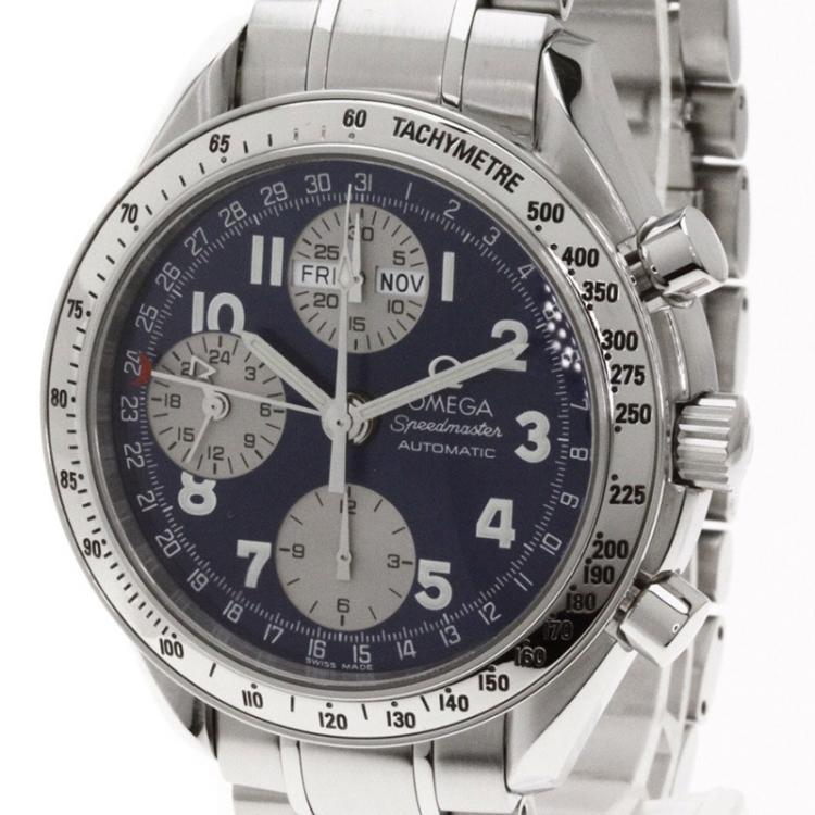 Pre Owned Omega Blue Stainless Steel Speedmaster Men's Wristwatch 39MM
