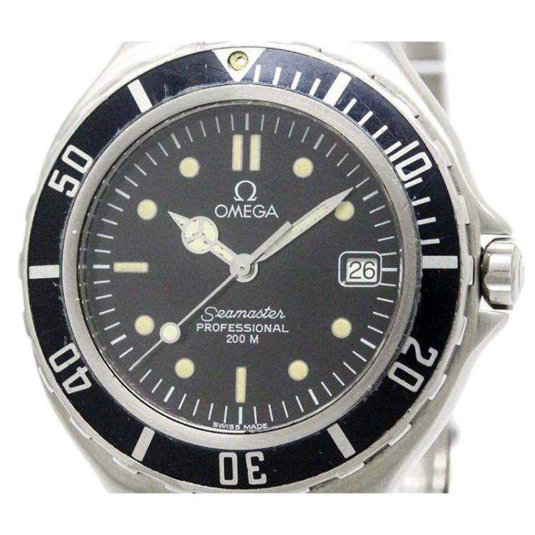 مملوكة مسبقًا Omega Black Stainless Steel Seamaster Professional Men's Wristwatch 38MM
