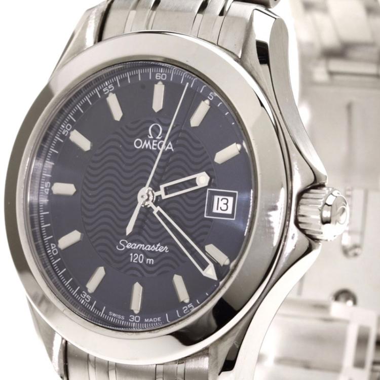 Pre Owned Omega Blue Stainless Steel Seamaster Men's Wristwatch 36MM