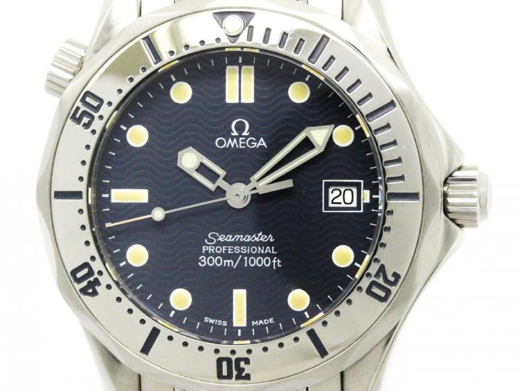 Pre Owned Omega Navy Blue Stainless Steel Seamaster Professional Men's Wristwatch 36MM