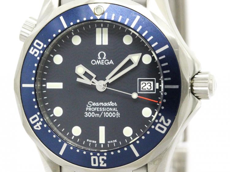 مملوكة مسبقًا Omega Navy Blue Stainless Steel Seamaster Professional Men's Wristwatch 36MM
