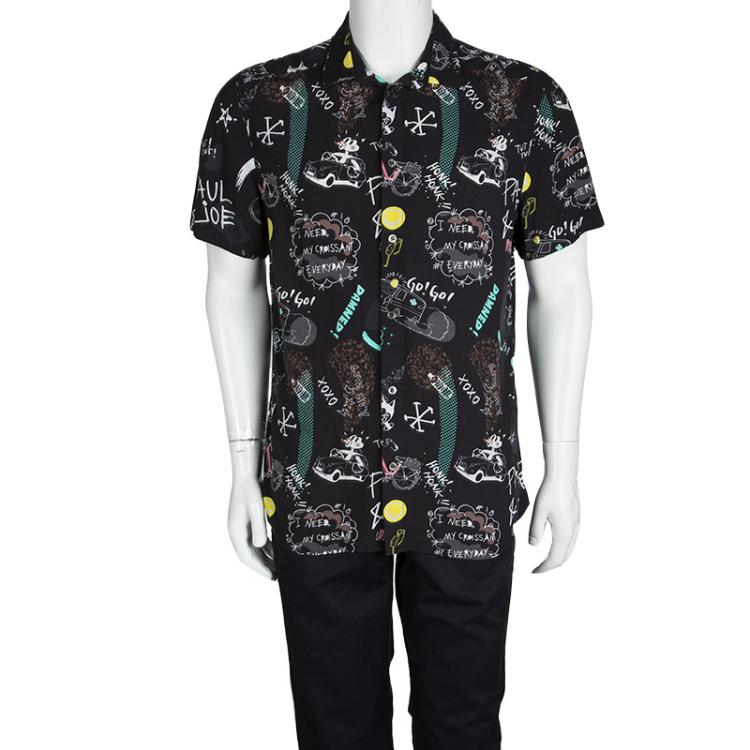Pre Owned Paul & Joe Black Doodle Print Short Sleeve Shirt XL