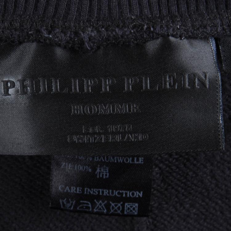 Pre Owned Philipp Plein Black Skull Print Embellished Jogger Pants L