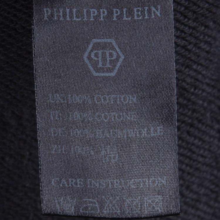 Pre Owned Philipp Plein Black Skull Print Embellished Jogger Pants L