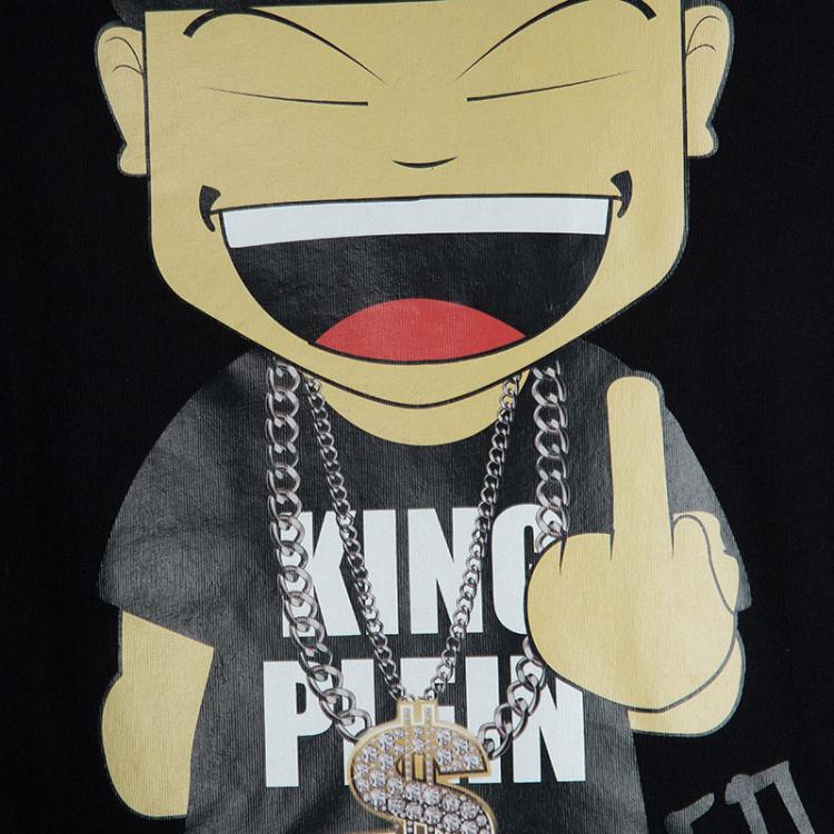 Pre Owned Philipp Plein Black King Plein Printed Crew Neck T-Shirt L