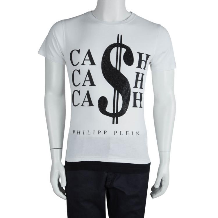 Hechting Tandheelkundig mug Philipp Plein White Embellished Cash Print Crew Neck T-Shirt L Philipp Plein  | TLC