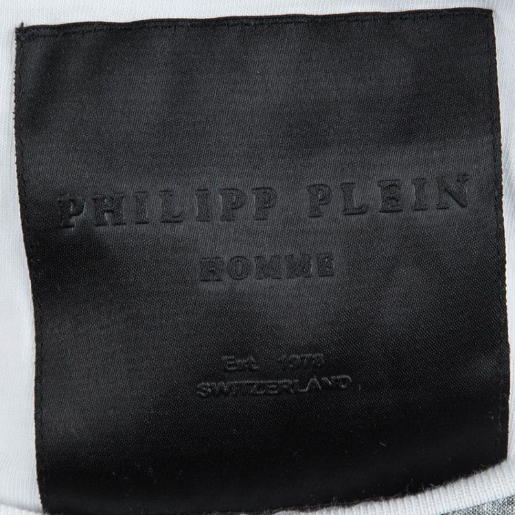 Pre Owned Philipp Plein White Embellished Skull Print Crew Neck  T-Shirt L