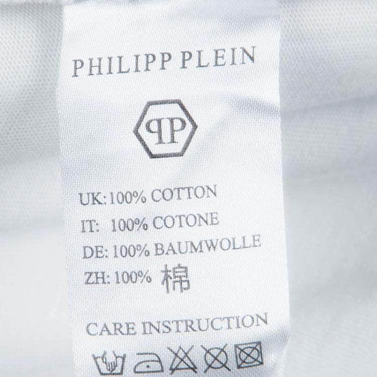 Pre Owned Philipp Plein White Embellished Skull Print Crew Neck  T-Shirt L