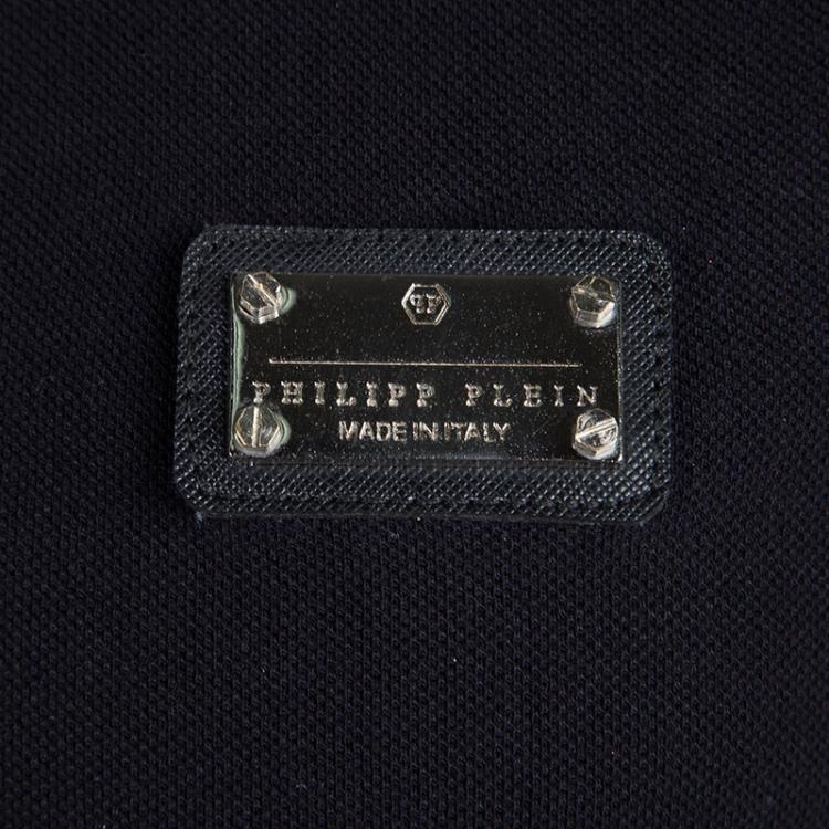 Pre Owned Philipp Plein Black Embellished Skull Motif Polo T-Shirt L