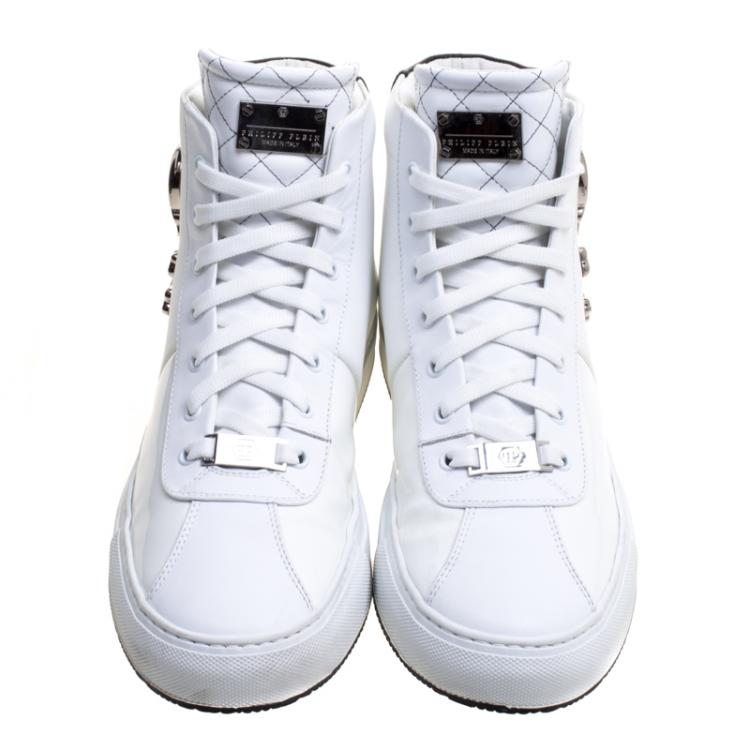 Pre Owned Philipp Plein White Leather Flight High Top Sneakers Size 43