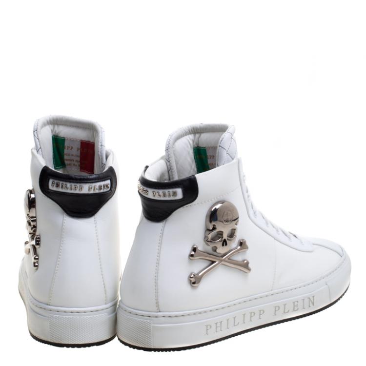 Pre Owned Philipp Plein White Leather Flight High Top Sneakers Size 43