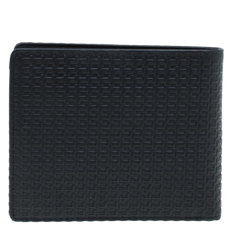 Pre Owned Porsche Design Black Logo Embossed Leather Bi-fold Wallet