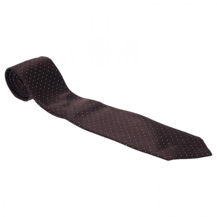 Pre Owned Prada Brown Silk Polka Dot Tie