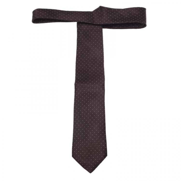 Pre Owned Prada Brown Silk Polka Dot Tie